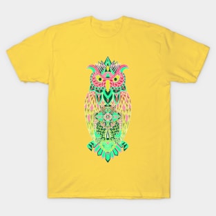 owl in the dark with neon light aesthetics ecopop T-Shirt